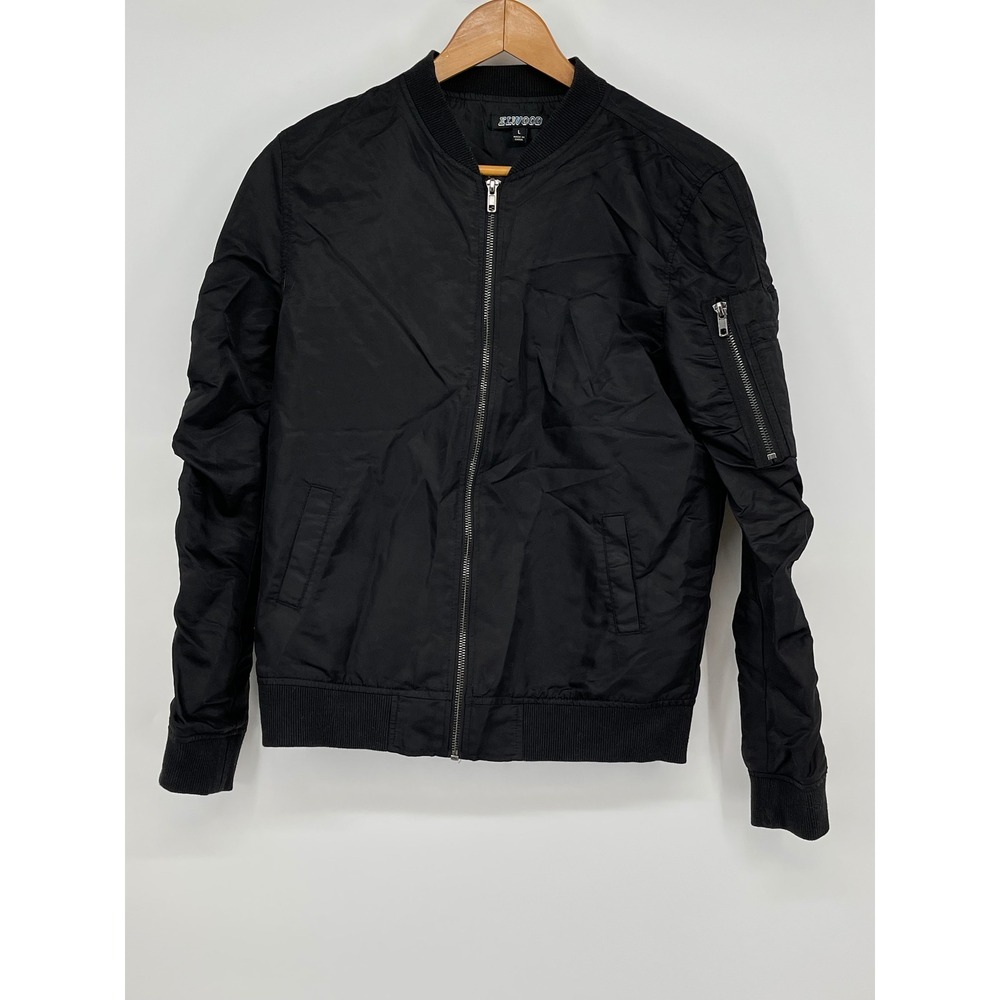 Elwood Black‎ Ruched Sleeve Lightweight Zip Up Bomber Jacket Size L Streetwear